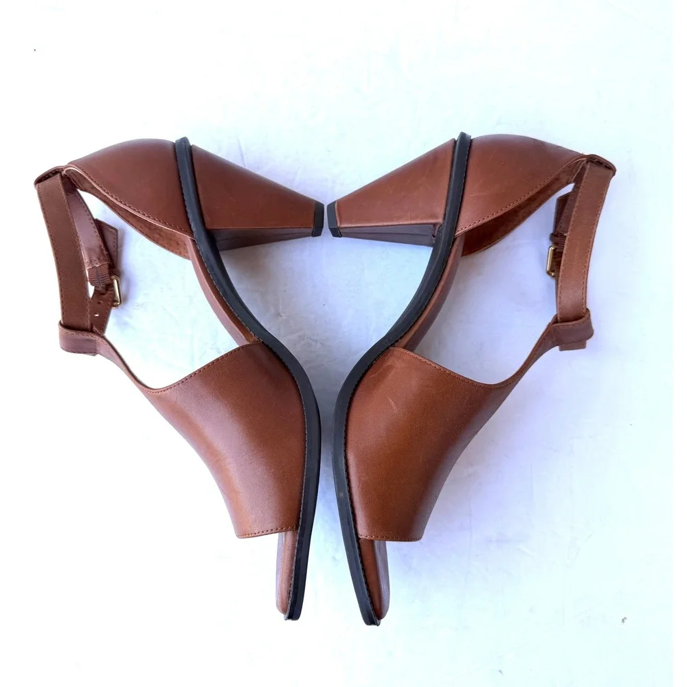Alex Marie New Brown Leather Ankle Strap Block Heel Square Toe Sandals 8.5M NWOB
